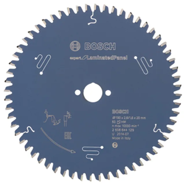 Lame de Scie Circulaire Expert pour Laminated Panel, 190 x 20 x 2,6 mm, 60D
