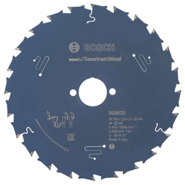Lame de Scie Circulaire Expert pour Construct Wood, 190 x 30 x 2 mm, 24D