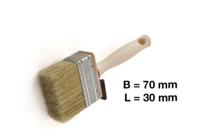 Pinceau plat latex, manche en plastique, pures soies courtes et blondes, 30x70mm
