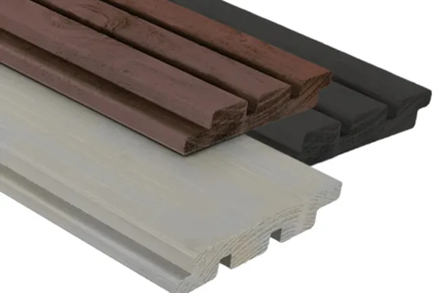Bardage Mélèze Canadien, RECTANGLE angles arrondis, surface sciée fin 20*69mm finition KEIM LIGNOSIL VERANO 4870 sur 3 faces