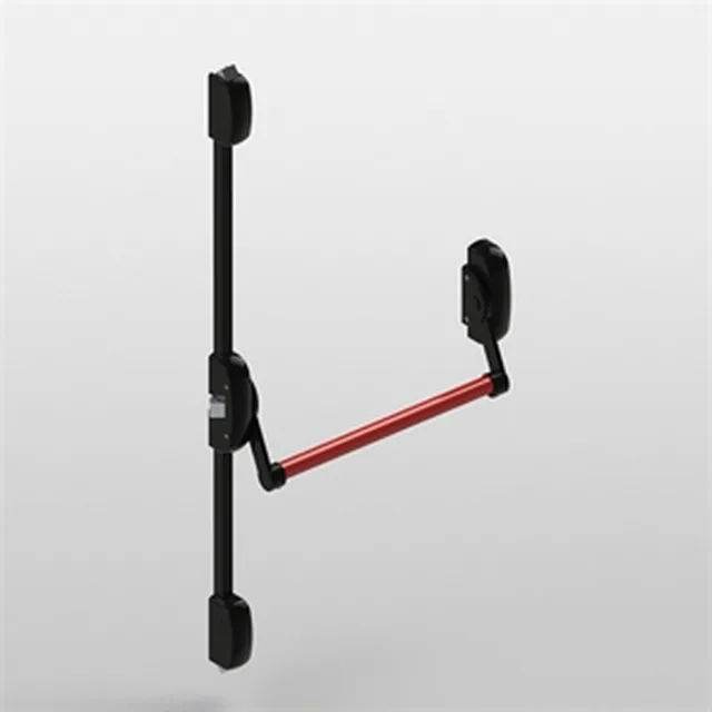 Kit Cross Bar 3 points (haut-bas-latéral) de fermeture - barre d'appui rouge 950mm - module et tringle noirs - réversible G/D - convient en standard pour une hauteur de porte jusqu'à 2,65m