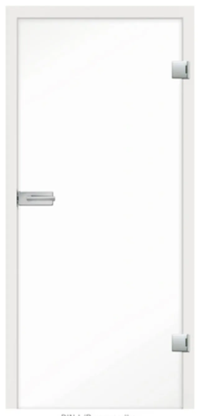 Porte en verre, VSG, OPALCLASSIC WHITE, verre de 924*2017 mm entaillage charnières+tirant p.gauche