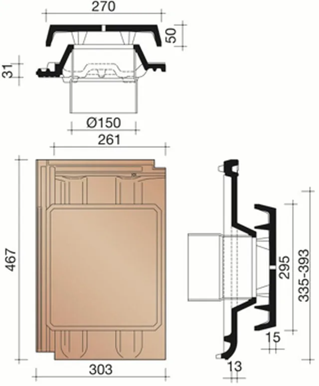 Kit tuile à douille 150mm Mega avec mitron ardoisé