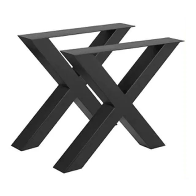 Pied de table basse/Pied de banc modèle X 80 x 80 mm, poudré noir mat RAL 9005, Ht. 380 x L. 590 mm (Emb de 2 pces)