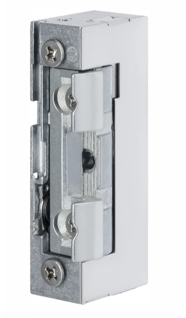 Gâche  électrique avec lèvre réglable, cliquet de décondamnation, diode, sans tétière, 10-24V ac/dc, impulsion ressort faible