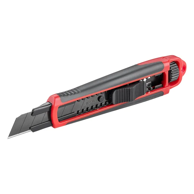 Cutter 18 mm, précis, qualité supérieure avec molette de blocage et lames sécables inoxydable, revêtement en carbone