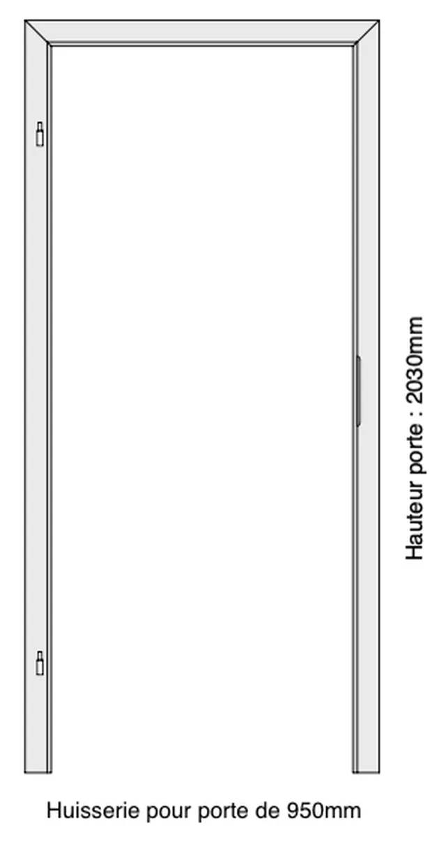 Huisserie laquée blanc RAL 9010 pour porte à battée, à bord rond, 2 paumelles, 1 gâche standard, de 950*2030 mm, épaisseur de mur de 95-115 mm, Din Links, poussée droite. Porte à sélectionner séparément.