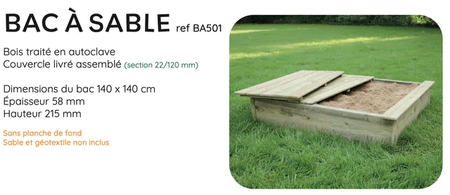Bac à sable + couvercle - Biemar Bois