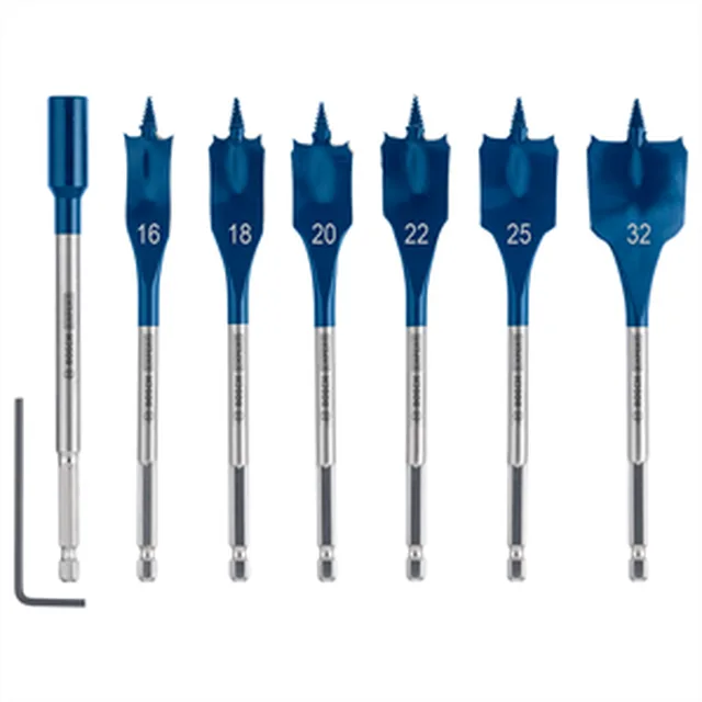 EXPERT Set 7 pièces mèche plates Self Cut Speed, 16; 18; 20; 22; 25; 32 mm