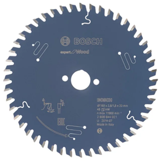Lame de Scie Circulaire Expert pour Wood, 160 x 20 x 2,6 mm, 48D