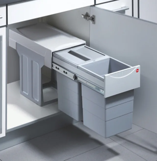 Hailo Tandem 30l (2x15l) montage sur le fond, ext. totale gris argent/anthracite l: 251mm - p: 480mm - h: 400mm