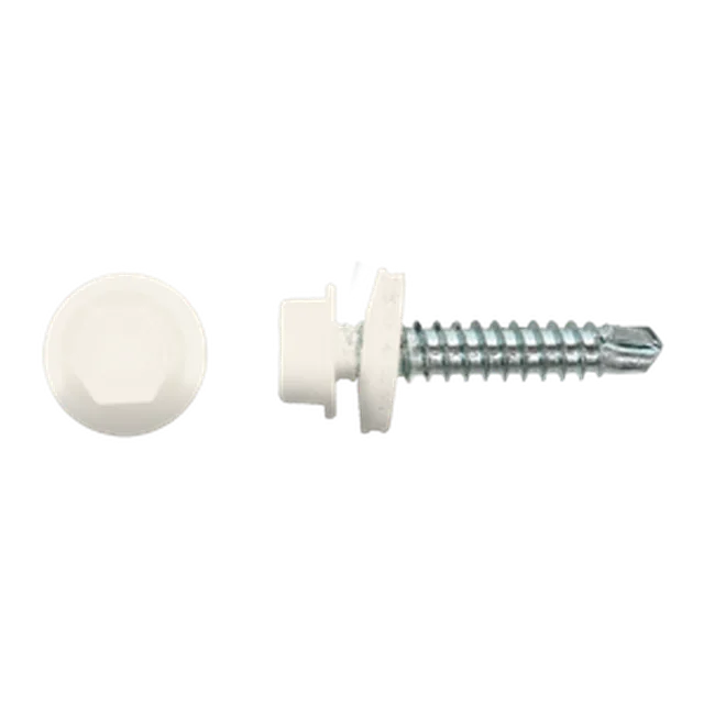 Vis autoforante 4,8x35, tête hexagonal, blanc pur R9010 (emb: 100pces)