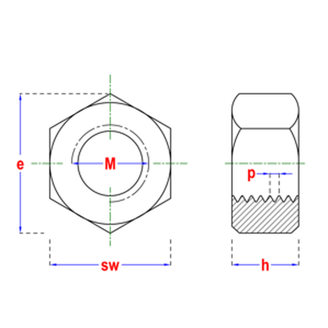 Ecrou hexagonal, DIN 934 M8, zingué (emb: 75pces)