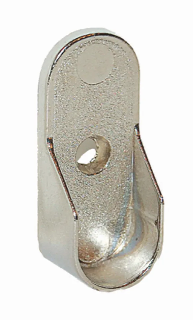 Kleiderstangenhalterung, zur seitlichen Wandmontage, aus Zamak, vernickelt mit Zapfen Durchmesser 0,5 mm im 32 mm Rastermaß
