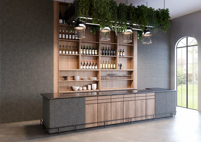 Tocca legno - Line Panels Gris foncé PET - mise en situation