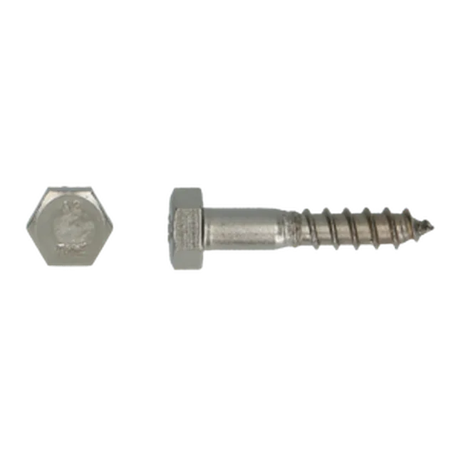 Tirefond bois, tête hexagonal, DIN 571 8x100 A2 (emb:10pces)