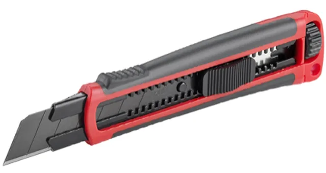 Cutter 25 mm,précis, qualité supérieure avec molette de blocage et lames sécables inoxydables, revêtement en carbone