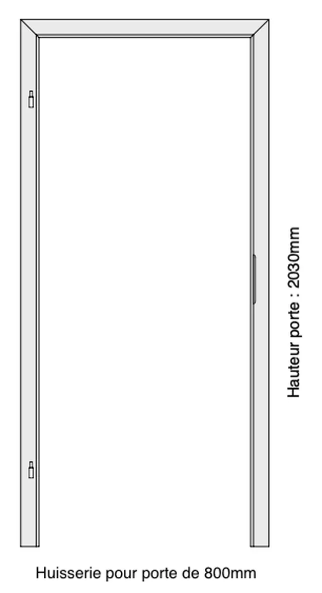 Huisserie laquée blanc RAL 9010 pour porte à battée, à bord rond, 2 paumelles, 1 gâche standard, de 800*2030 mm, épaisseur de mur de 115-135 mm, Din Rechts, poussée gauche. Porte à sélectionner séparément.