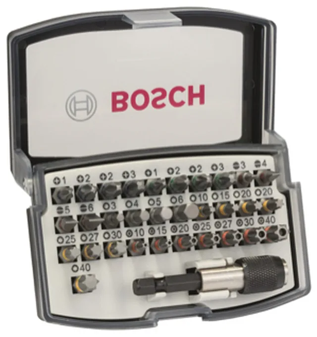 Set 32 pièces embout de vissage, coffret PH1-PH2 (/2pces)-PH3/ PZ1-PZ2 (/2pces)-PZ3/ HEX3-HEX4-HEX5-HEX6/ T10-T15-T20-T20-T25-T27-T30-T40