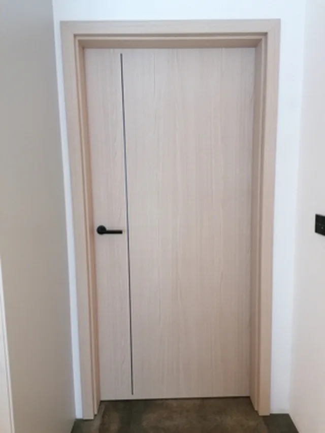 Huisserie CPL corda pour porte à chant plat, à chant rond de 2 mm, chambranle de 60 mm, fraisage pour 2 charnières invisibles Tectus 340, 1 gâche, 824*2017 mm, épaisseur de mur de 195-215 mm Din Links. poussée droite.