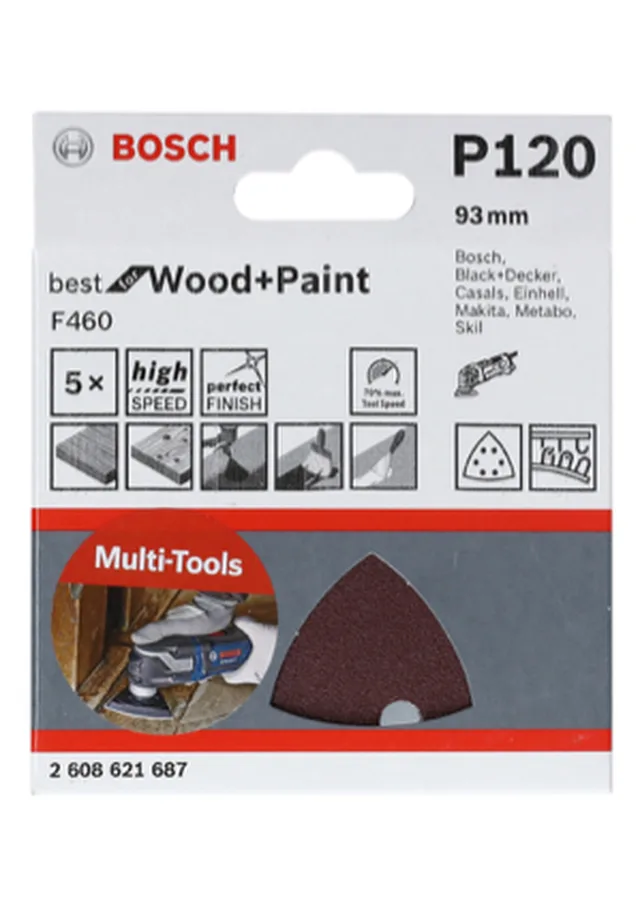 Abrasif F460 Best for Wood and Paint, 93 mm, grain 180, pour Multi-Cutter, 6 trous, /5pces