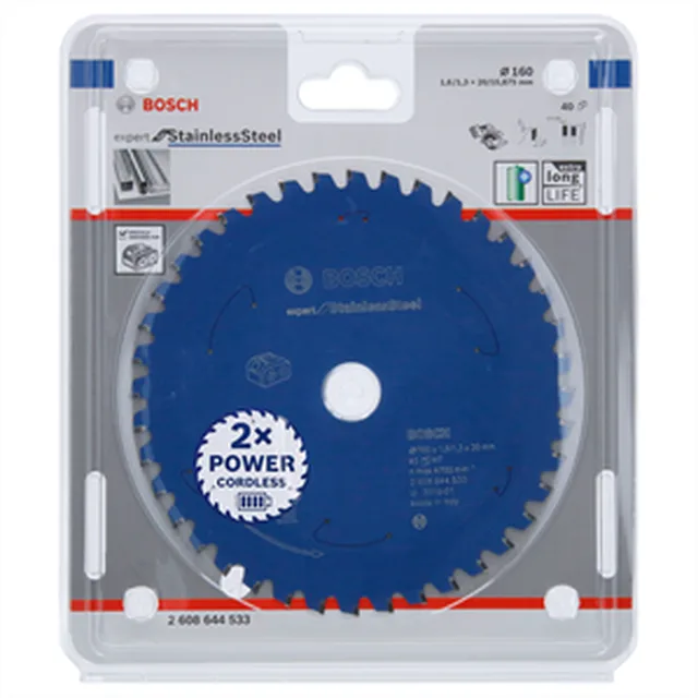 Lame de scie circulaire EXPERT Stainless Steel cordless, 160 x 1.6/1.3 x 20 mm, T40