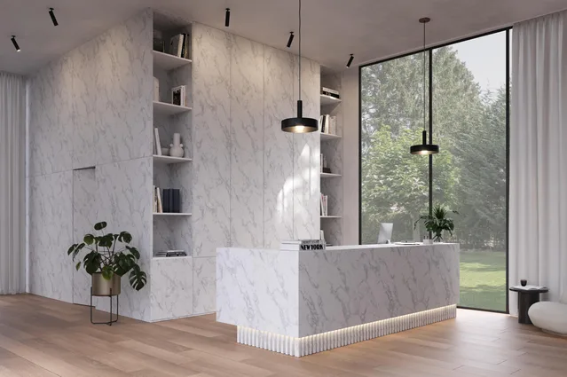 Mélaminé Unilin 18mm Carrara frosted white-Design 2 - Biemar Bois-2