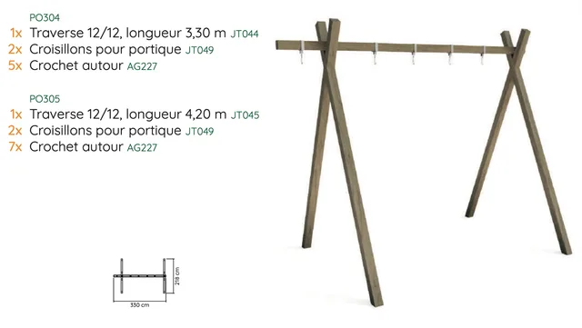 Portique 4,2m 12/12 avec 7 Crochets - Biemar Bois