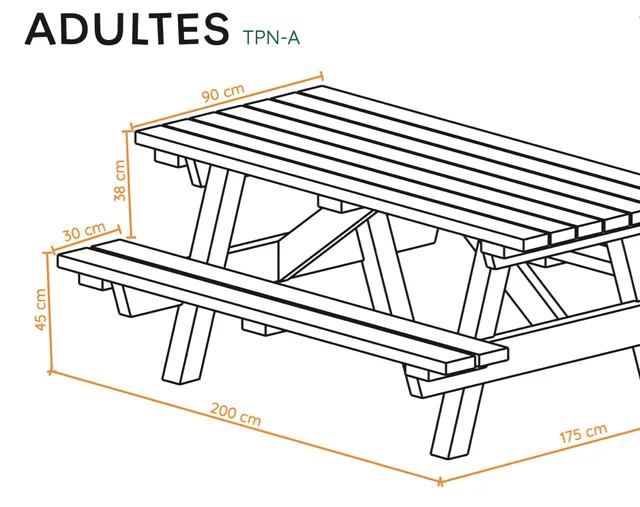 Table pique-nique pour adultes - Biemar Bois