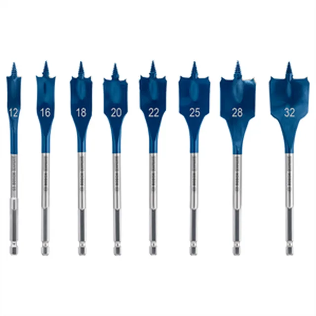 EXPERT Set 8 pièces mèche plates Self Cut Speed 12; 16; 18; 20; 22; 25; 28; 32 mm