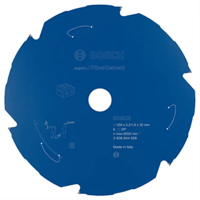 Lame de scie circulaire EXPERT Fibre Cement cordless, 250 x 2.2/1.6 x 30 mm, T6