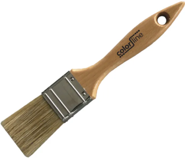 Pinceau plat PVC, manche en bois, pures soies blaches, PRO, 38 mm