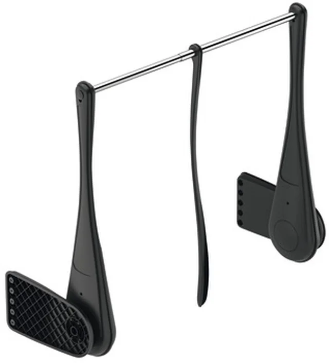 Kleiderlift Tandem 12-20, zum Anschrauben an die Seitenwände, verstellbare Breite, für eine Tragfähigkeit von 12-20 kg, für eine Innenkorpusbreite von 750-1150 mm. Kleiderstange aus verchromtem Stahl, Gehäuse aus grauem Kunststoff.
