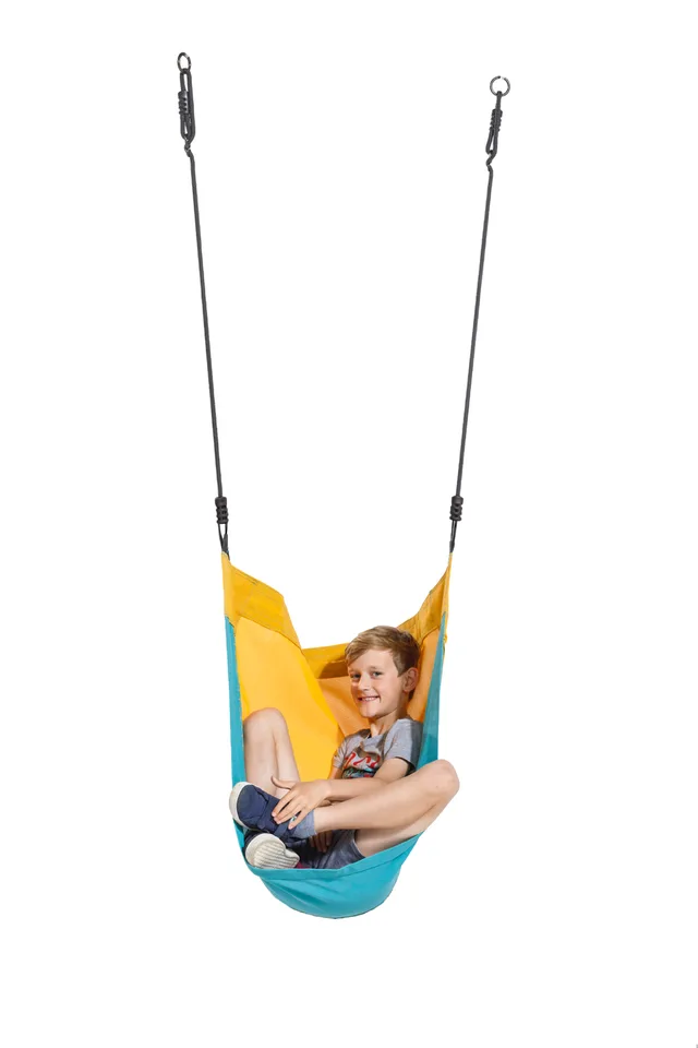 Balançoire "cocoon" turquoise/jaune - Biemar Bois